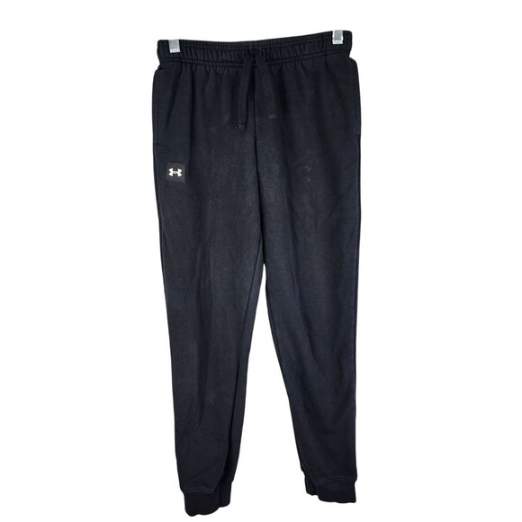 Boys Black Under Armour Jogger Pants Cotton & Polyester Drawstring Size YLG - Picture 1 of 12